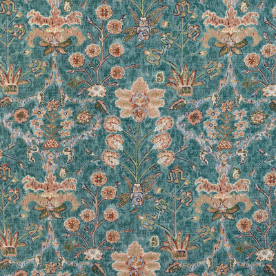 LEE JOFA 2023123.913.0 KERMAN PRINT TEAL/ROSE Fabric - Eade's Wallpaper