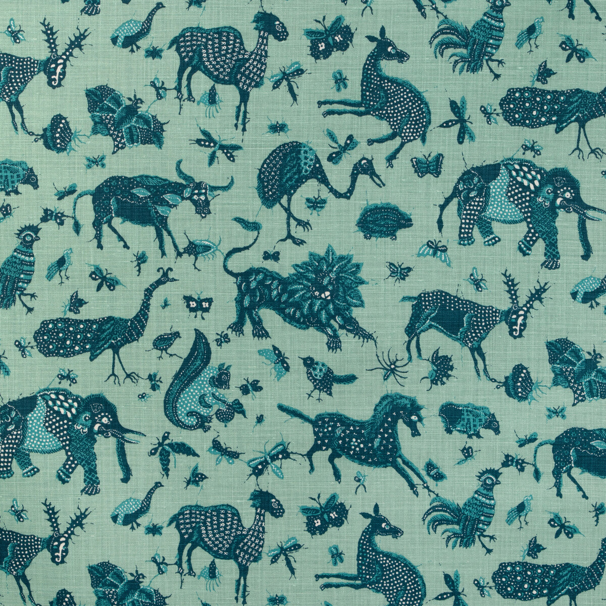LEE JOFA 2023127.355.0 JAVA JUNGLE LINEN TEAL Fabric - Eade's Wallpaper