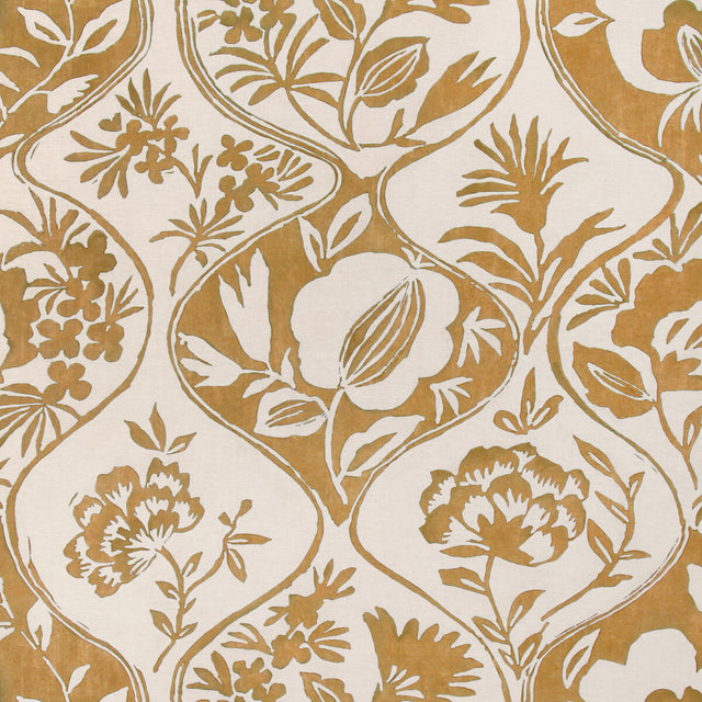 LEE JOFA 2023141.40.0 CALATHEA PRINT GOLD Fabric - Eade's Wallpaper