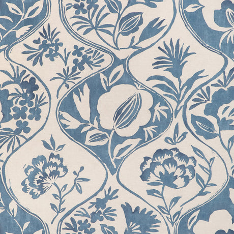 LEE JOFA 2023141.5.0 CALATHEA PRINT BLUE Fabric - Eade's Wallpaper