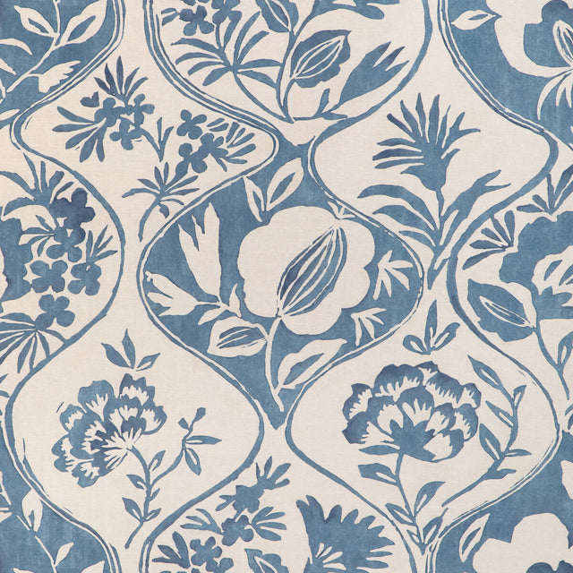 LEE JOFA 2023141.5.0 CALATHEA PRINT BLUE Fabric - Eade's Wallpaper