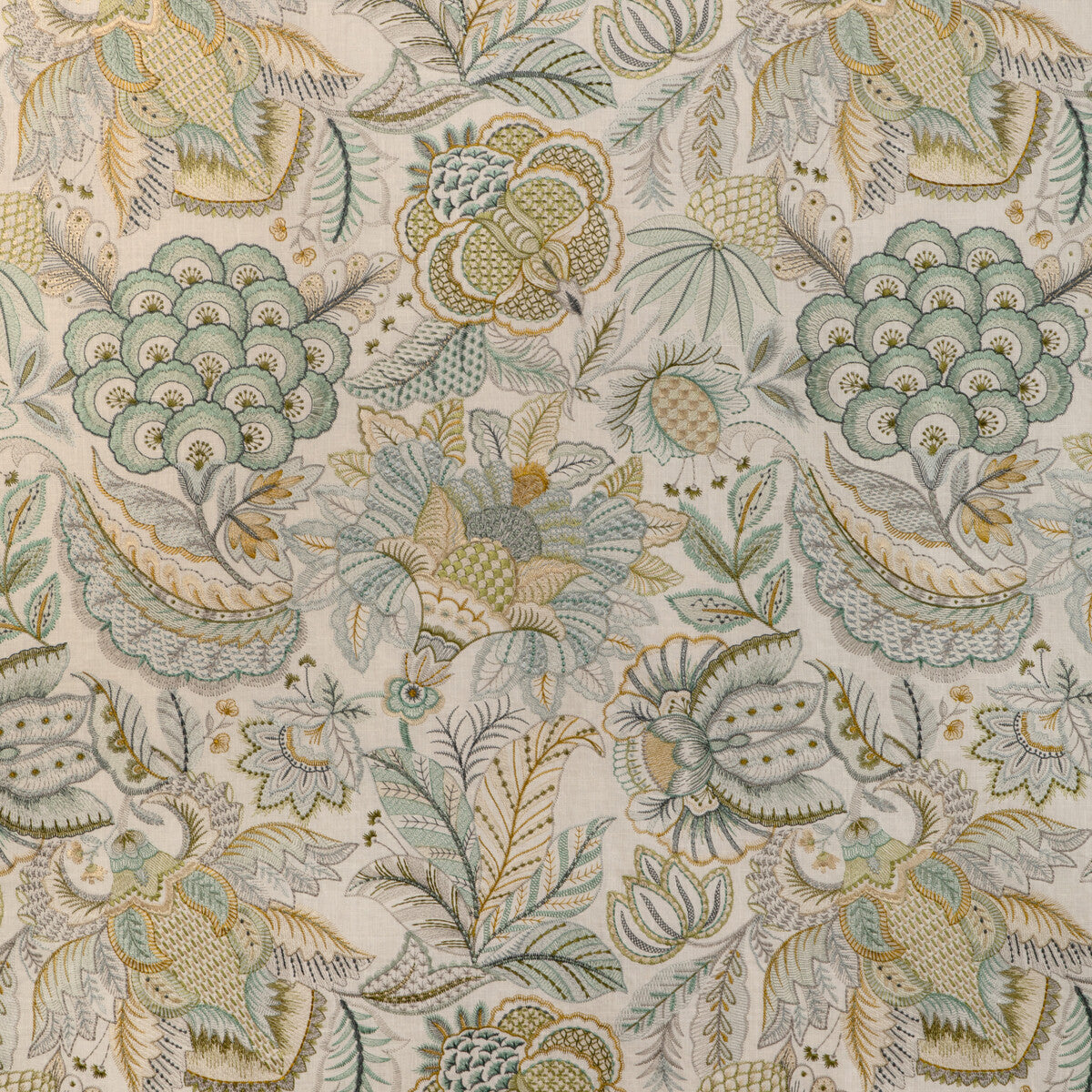LEE JOFA 2023145.354.0 EDEN EMB AQUA/GOLD Fabric - Eade's Wallpaper