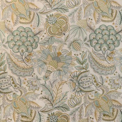 LEE JOFA 2023145.354.0 EDEN EMB AQUA/GOLD Fabric - Eade's Wallpaper