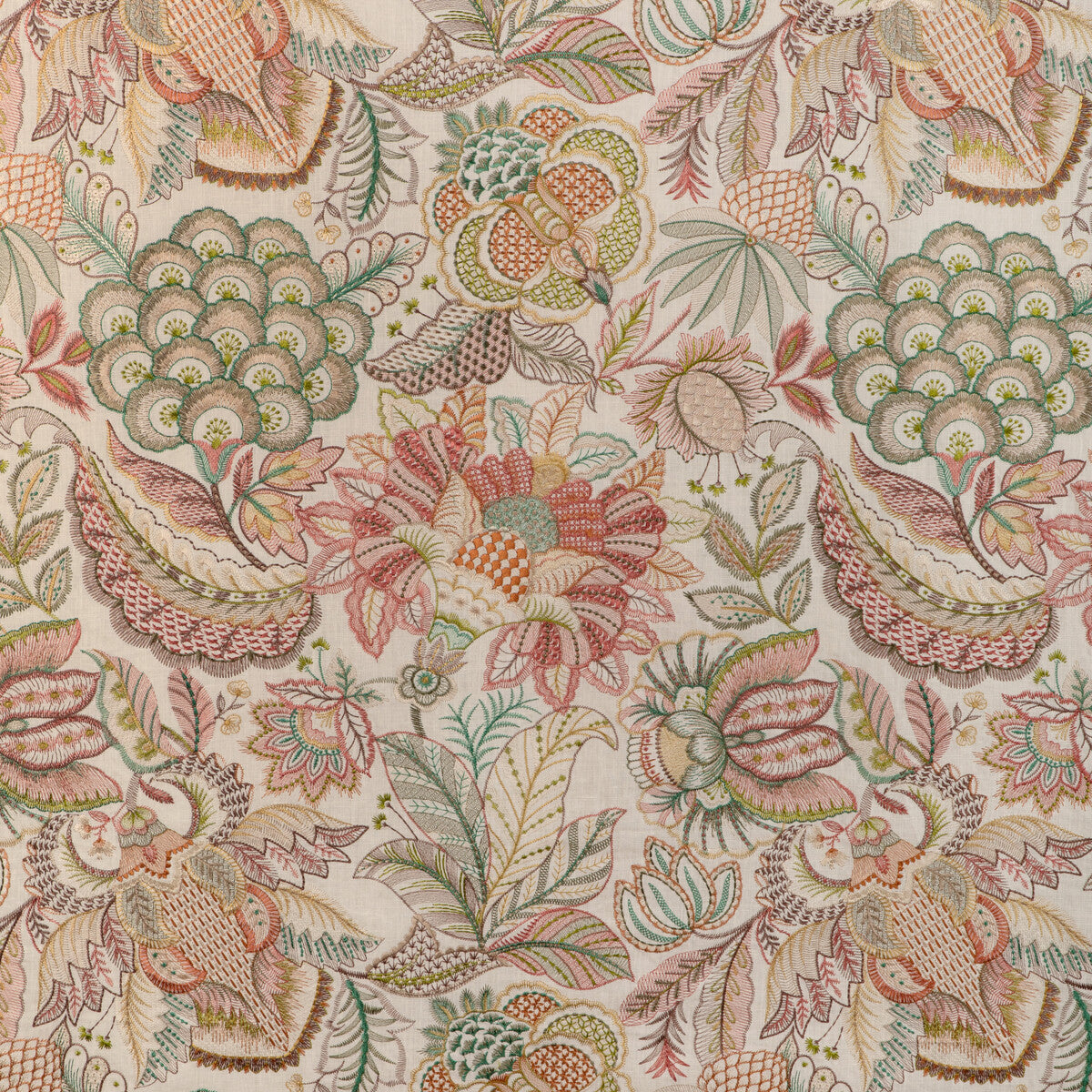 LEE JOFA 2023145.73.0 EDEN EMB PINK/MULTI Fabric - Eade's Wallpaper