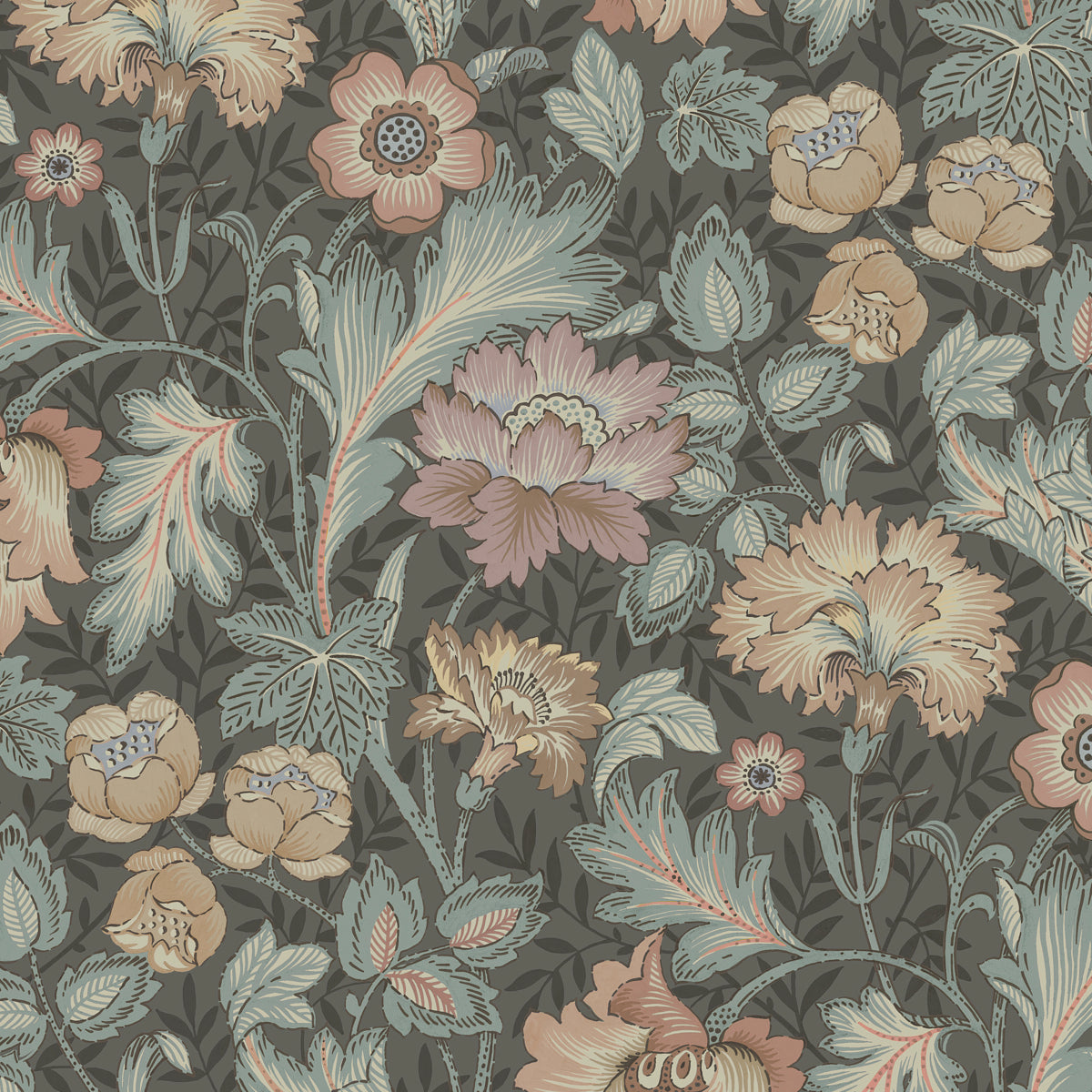 Schumacher Jane Mural Slate Wallpaper