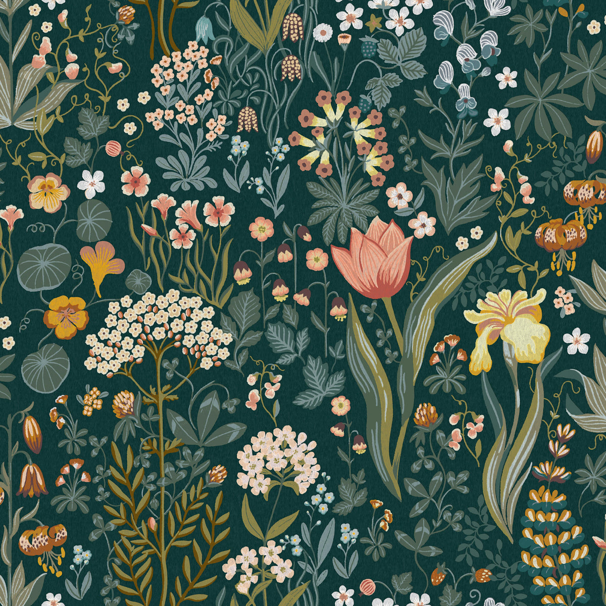 Schumacher 2055 BLOMSTERHAV in SPRUCE Wallpaper - BORÃ…STAPE