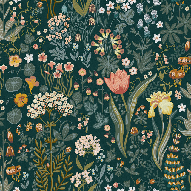 Schumacher 2055 BLOMSTERHAV in SPRUCE Wallpaper - BORÃ…STAPE