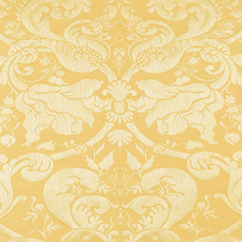 Schumacher Gavotte Brocatelle Damask Gold Fabric