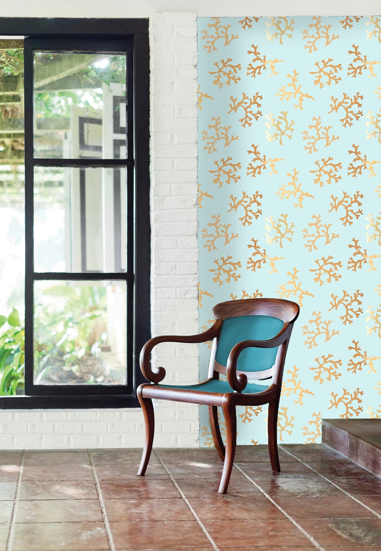 Brewster 2532-20414 Emme Turquoise Coral Wallpaper