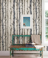 Brewster 2532-20418 Irvin Grey Birch Tree Wallpaper