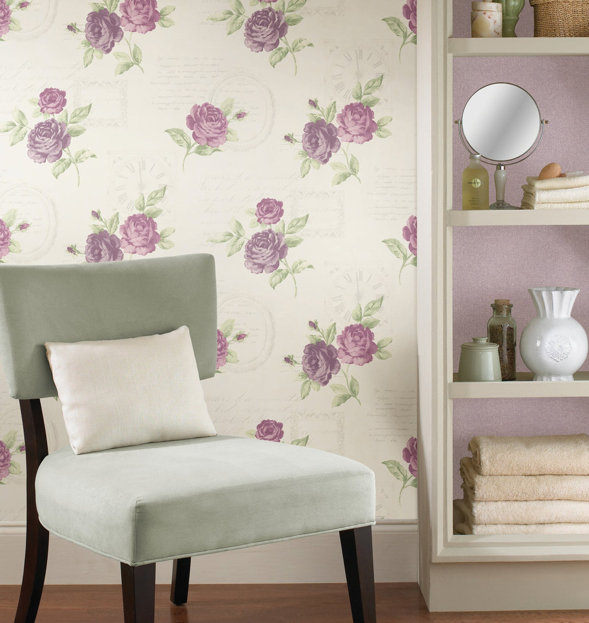 Brewster 2532-20451 Venetia Violet Vintage Rose Toss Wallpaper