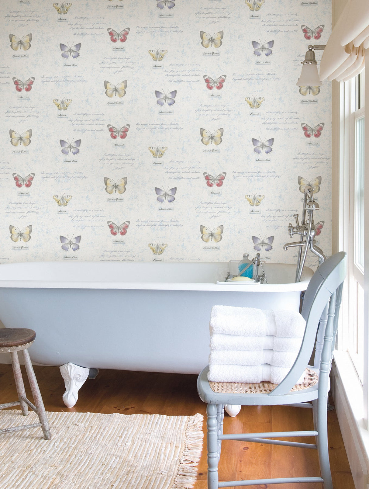 Brewster 2532-20454 Admiral Blue Butterflies And Script Wallpaper