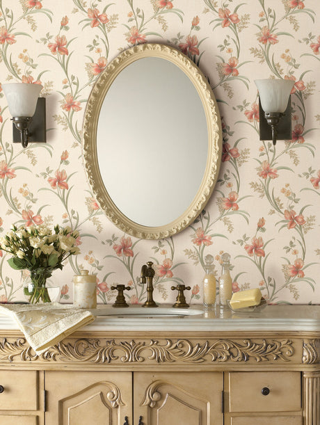 Brewster 2532-20468 Misty Peach Lily Trail Wallpaper