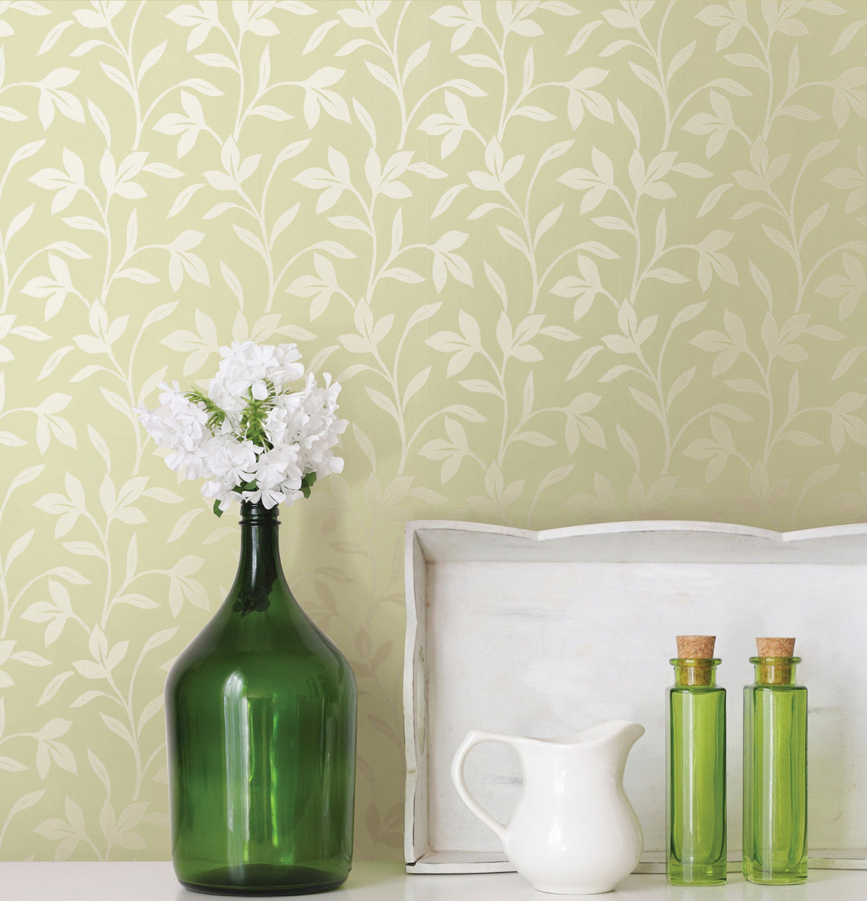 Brewster 2532-20483 Cynthia Light Green Tonal Leaf Trail Wallpaper