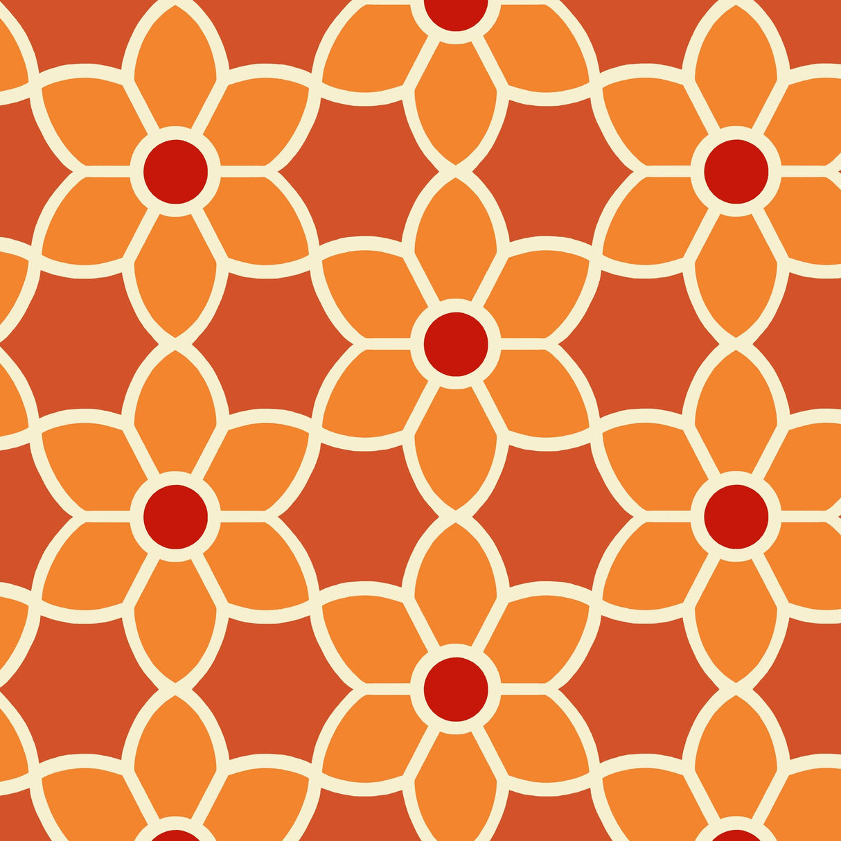 Brewster 2532-20609 Flora Orange Geometric Floral Wallpaper