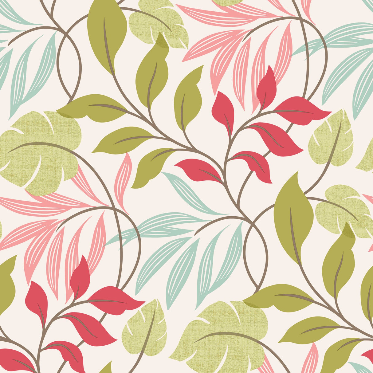 Brewster 2532-20629 Clementine Pink Modern Leaf Trail Wallpaper