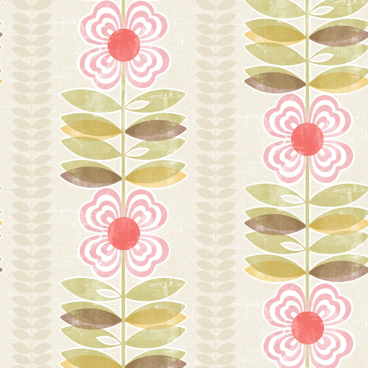 Brewster 2532-20671 Avril Pink Modern Floral Stripe Wallpaper