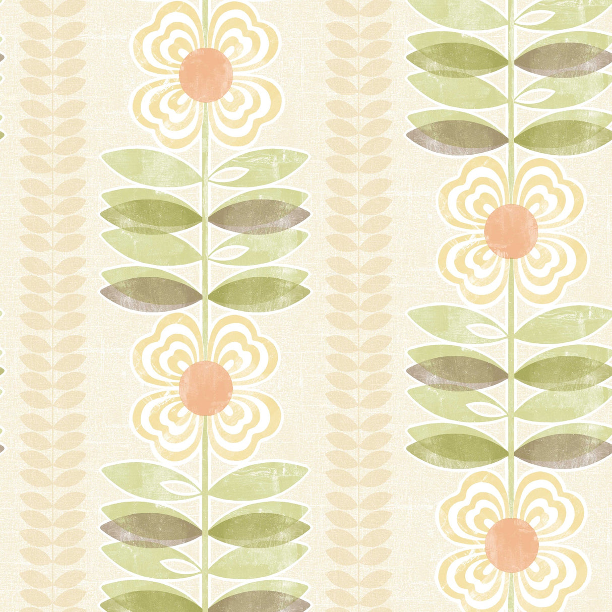 Brewster 2532-20672 Avril Yellow Modern Floral Stripe Wallpaper