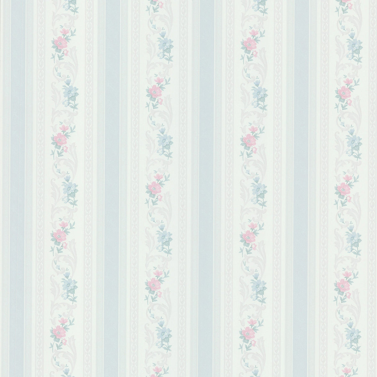 Brewster 2532-51105 Nicola Light Blue Scrolling Floral Stripe Wallpaper