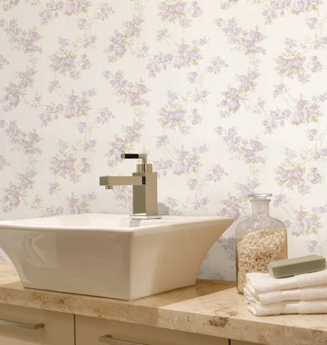 Brewster 2532-68326 Roesia Lavender Rose Trail Wallpaper