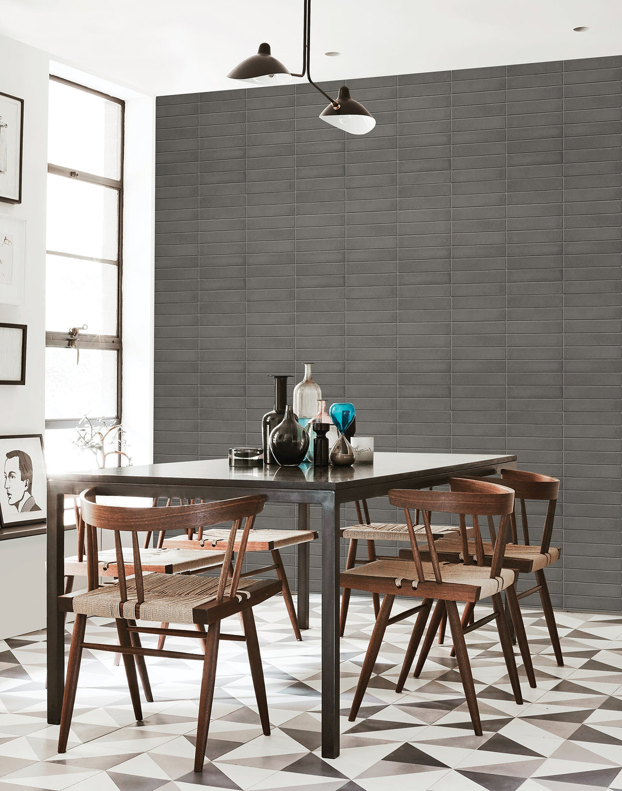 A-Street Prints 2540-24025 Midcentury Modern Dark Grey Brick Wallpaper