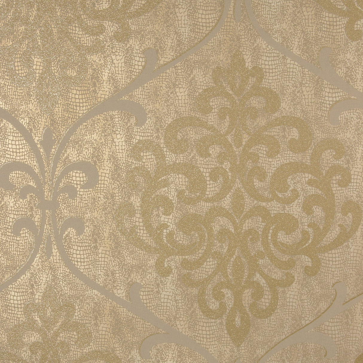 Kenneth James 2542-20714 Ambrosia Brass Glitter Damask Wallpaper