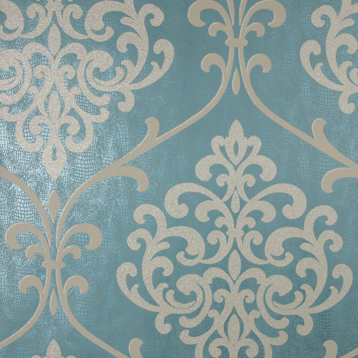 Kenneth James 2542-20715 Ambrosia Teal Glitter Damask Wallpaper