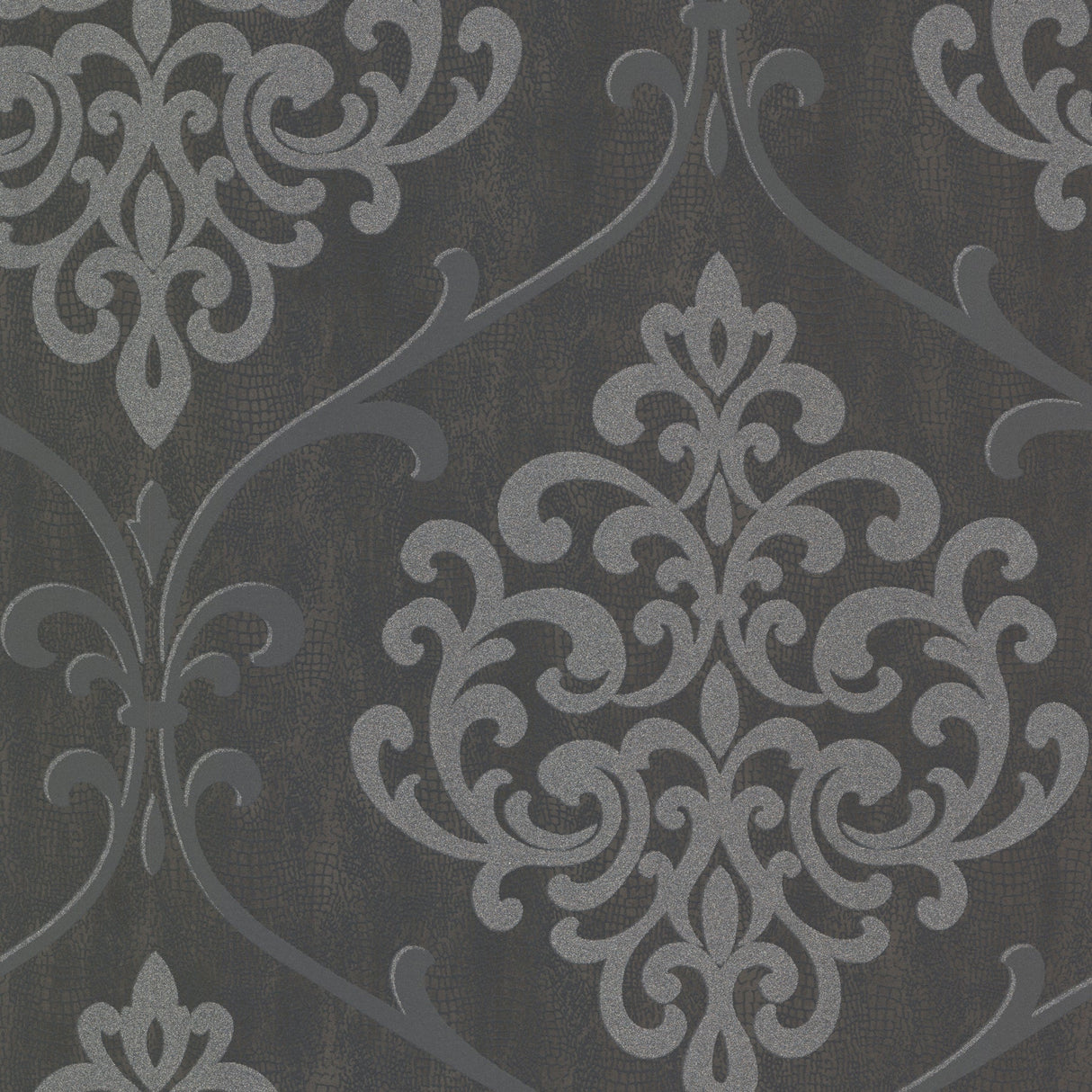 Kenneth James 2542-20718 Ambrosia Charcoal Glitter Damask Wallpaper