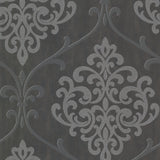 Kenneth James 2542-20718 Ambrosia Charcoal Glitter Damask Wallpaper