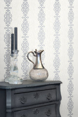 Kenneth James 2542-20722 Anaconda Silver Glitter Stripe Wallpaper