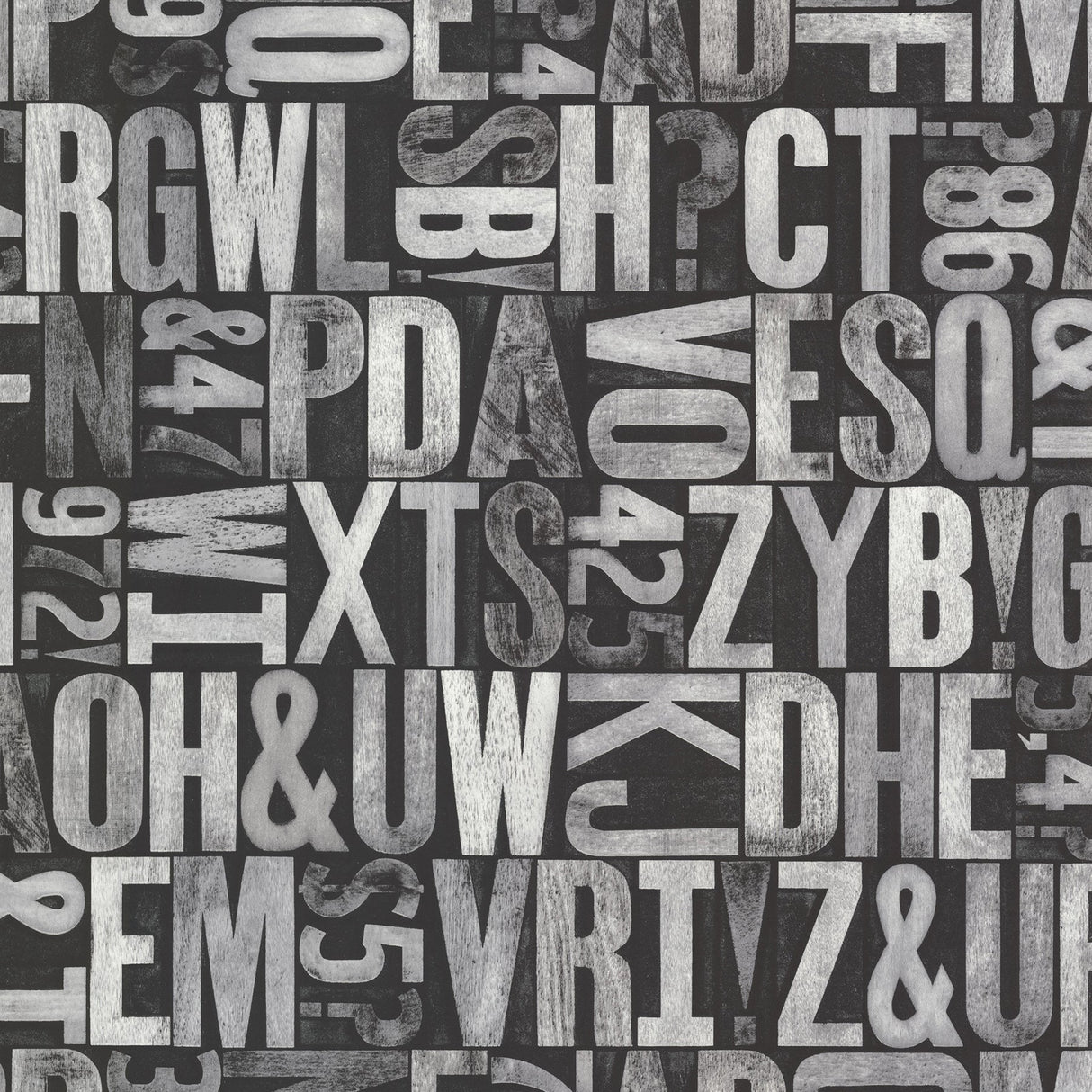 Beacon House 2604-21251 Letterpress Silver Typography Wallpaper