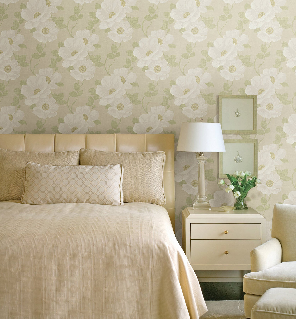 Beacon House 2614-21054 Leala Golden Green Modern Floral Wallpaper
