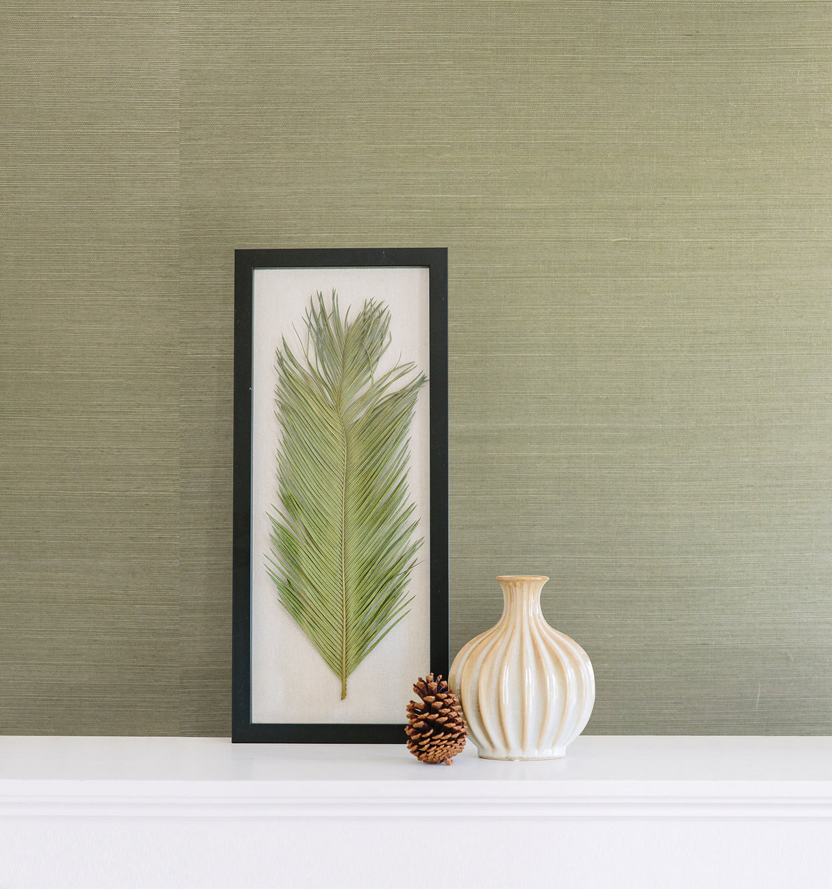 Kenneth James 2622-30227 Barbora Light Green Grasscloth Wallpaper