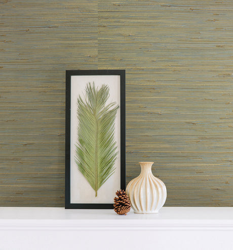 Kenneth James 2622-30249 Arina Turquoise Grasscloth Wallpaper