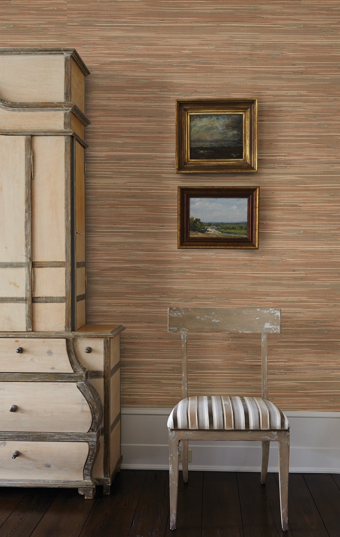 Kenneth James 2622-30274 Tereza Coral Foil Grasscloth Wallpaper