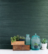 Kenneth James 2622-54723 Thanos Teal Grasscloth Wallpaper