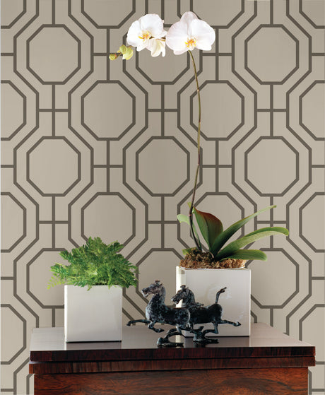 A-Street Prints 2625-21845 Circuit Taupe Modern Ironwork Wallpaper