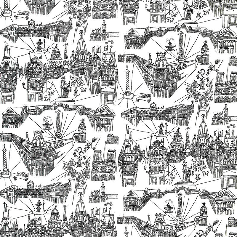 Schumacher Views Of Paris Black On White Fabric - Eade's Wallpaper