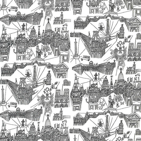 Schumacher Views Of Paris Black On White Fabric - Eade's Wallpaper