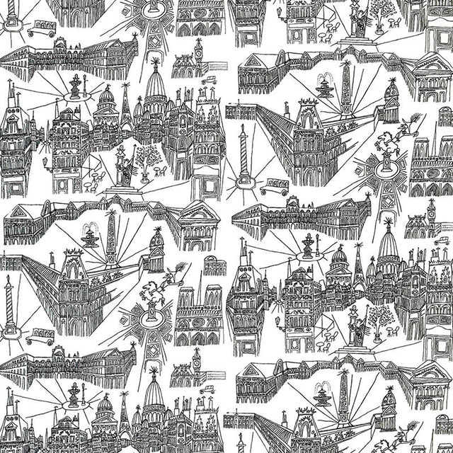 Schumacher Views Of Paris Black On White Fabric - Eade's Wallpaper