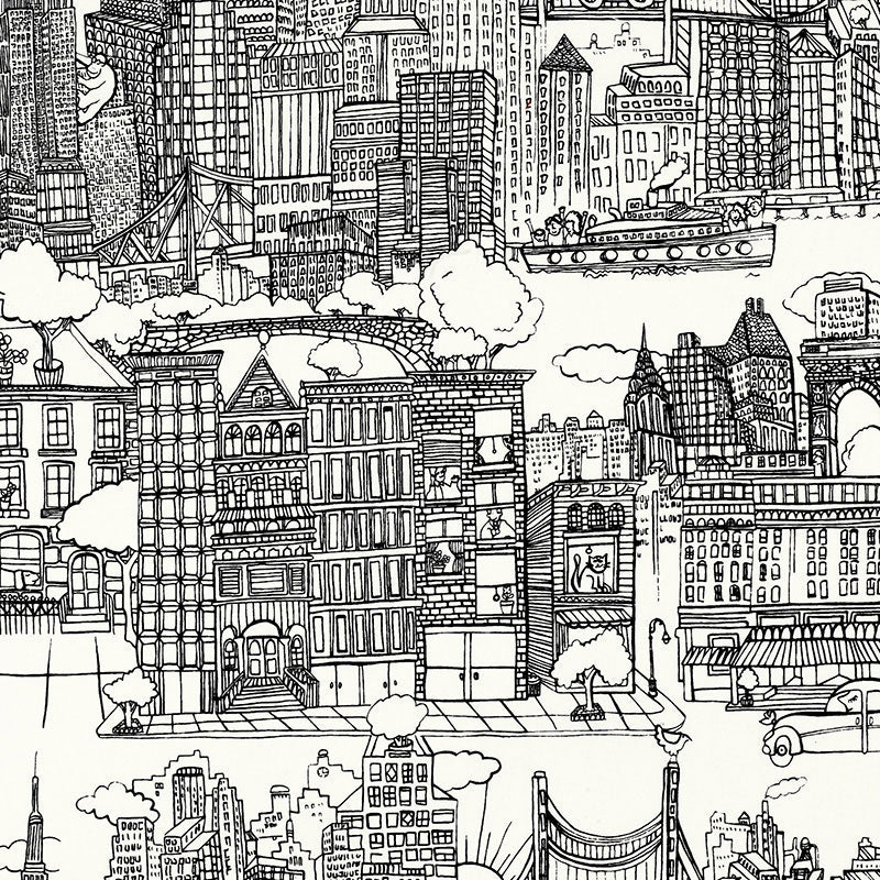 Schumacher New York New York Black And White Fabric - Eade's Wallpaper