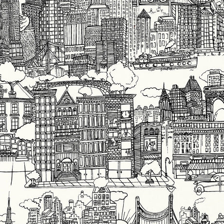 Schumacher New York New York Black And White Fabric - Eade's Wallpaper