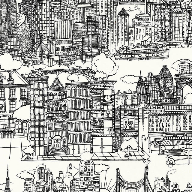 Schumacher New York New York Black And White Fabric - Eade's Wallpaper
