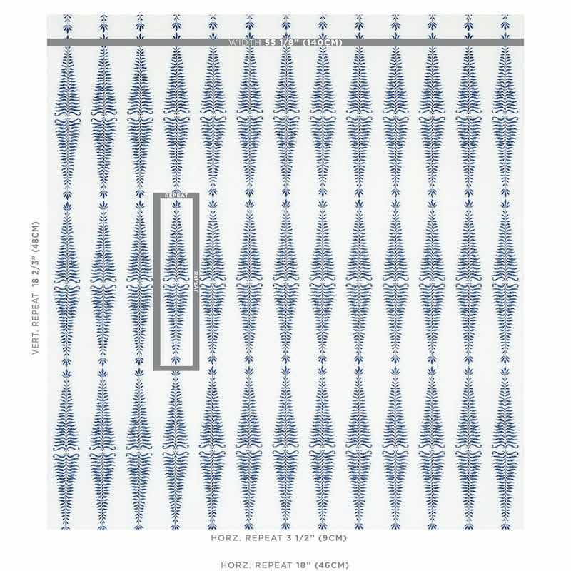 Schumacher Fern Tree Navy & White Fabric