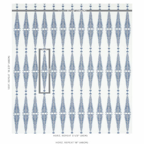 Schumacher Fern Tree Navy & White Fabric