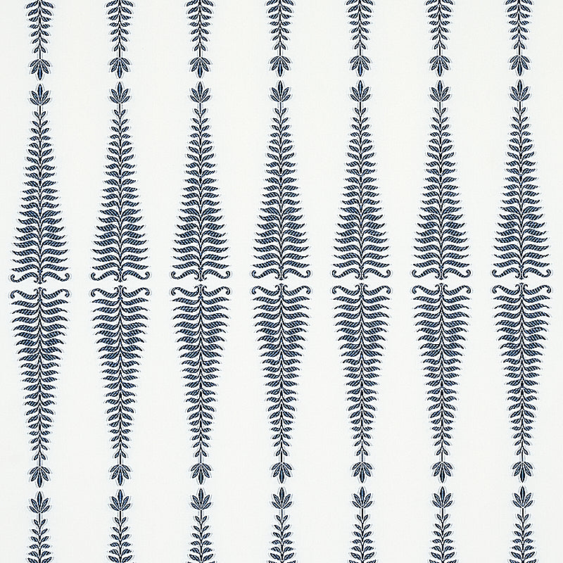 Schumacher Fern Tree Navy & White Fabric