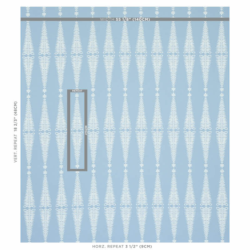 Schumacher Fern Tree Ivory & Sky Fabric