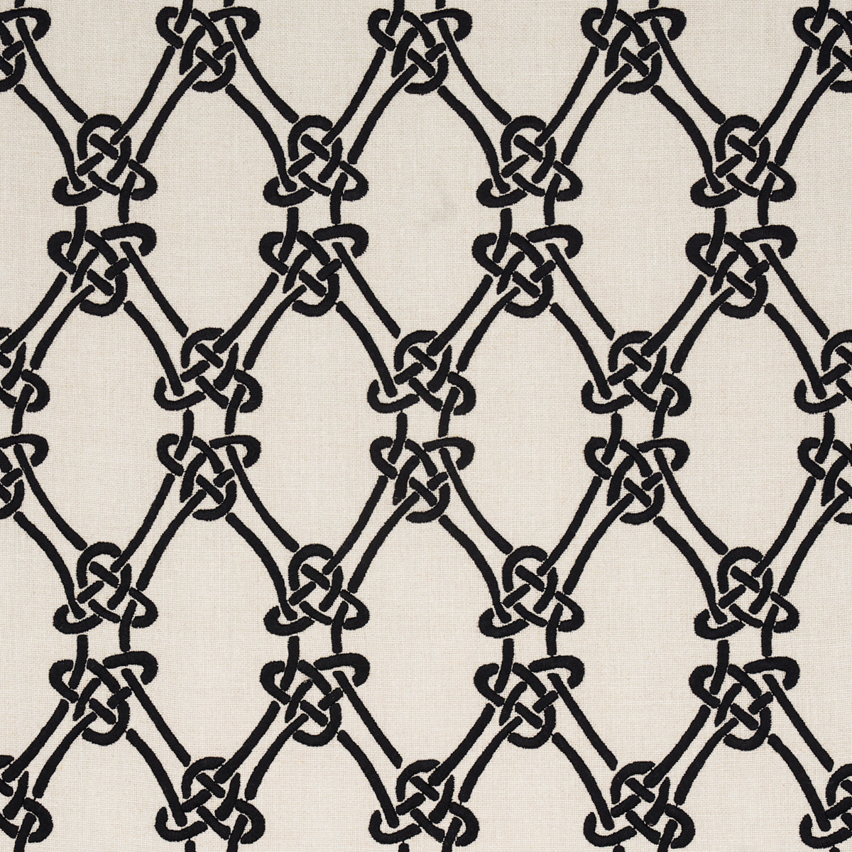 Schumacher Gordian Weave Ebony On Greige Fabric