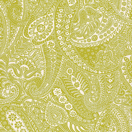 Schumacher Paisley Print Soft Chartreuse Fabric - Eade's Wallpaper