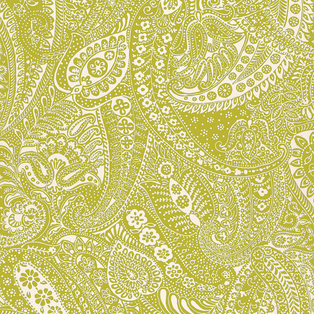 Schumacher Paisley Print Soft Chartreuse Fabric - Eade's Wallpaper